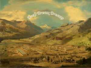 Plakat von Landschaft im Vordergrund Schriftzug Don´t dream dreams